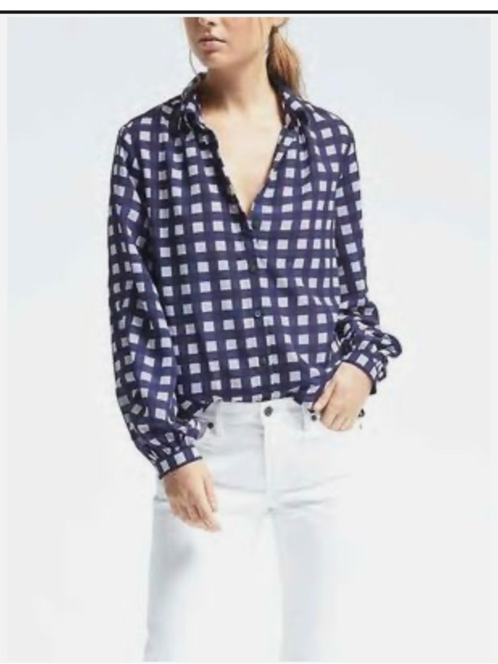 Banana Republic Navy White Gingham Button Down XS Button Down